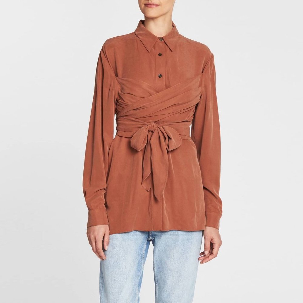 Mara Hoffman Ella Wrap Tie Shirt Button Down Rust